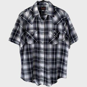 Vintage Plains Western Wear Pearl-Snap Shirt Men's Large Gray Plaid Button-Up